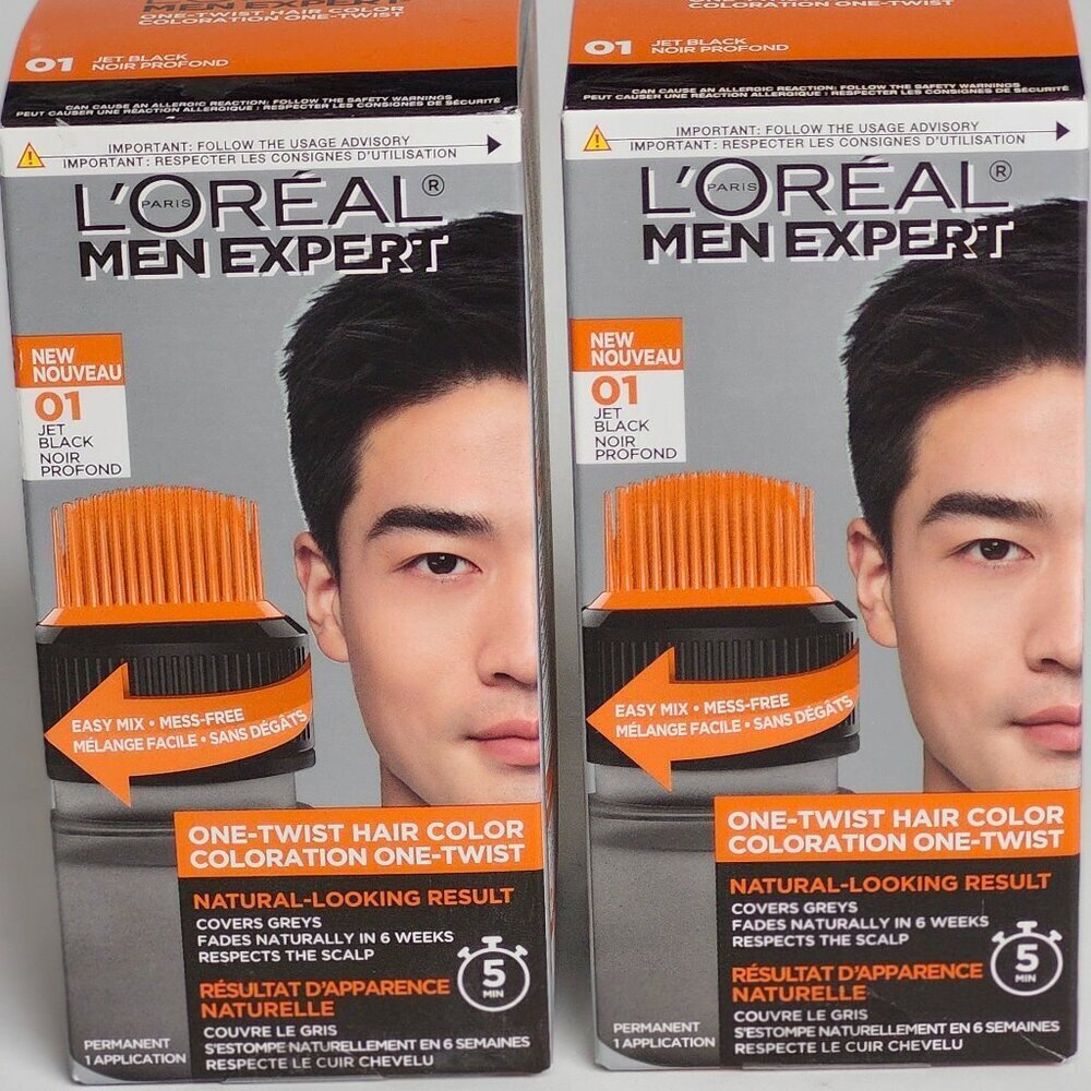 L'OREAL MEN EXPERT One Twist Hair Colour Shade 01 Jet Black BNIP LOT OF 2